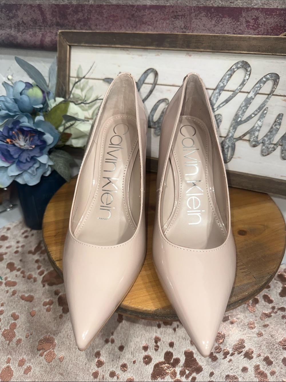 Calvin Klein Blush Patent Pointed-Toe Pumps